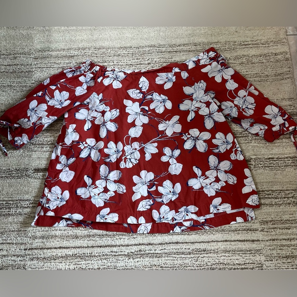 Loft Floral Off-Shoulder Top - Red and White